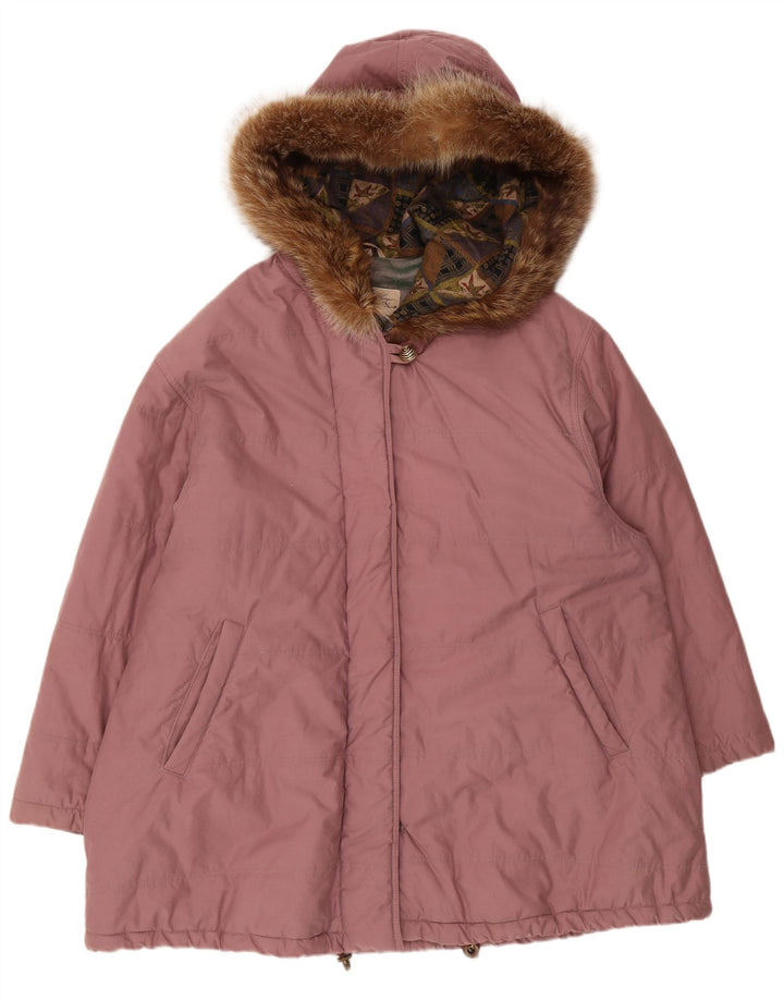 Mabrun Dame Hætte Oversized Parka Jacket IT 40 Medium Pink Bomuld