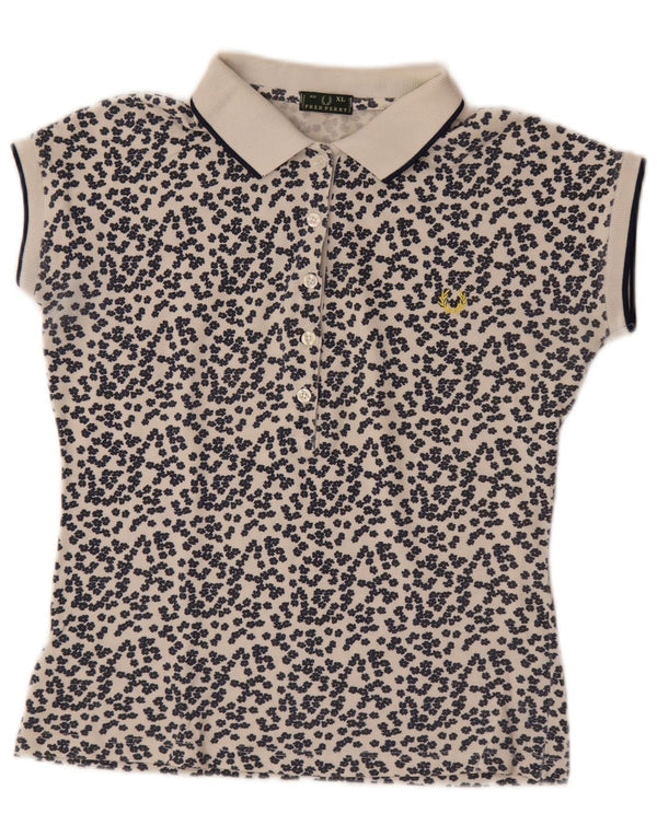 Fred Perry Womens Crop Polo Shirt UK 18 XL Hvid Blomsterbomuld
