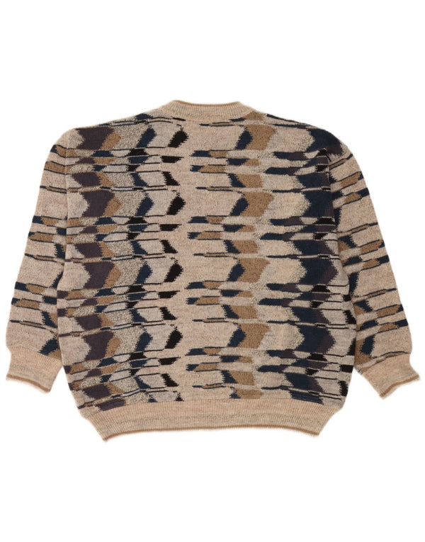 gio ferrari Herre Crew Neck Jumper Sweater XL Beige Geometrisk Merinould