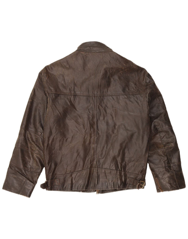 VINTAGE 3/4 ærmet læderjakke til kvinder UK 14 medium brunt læder