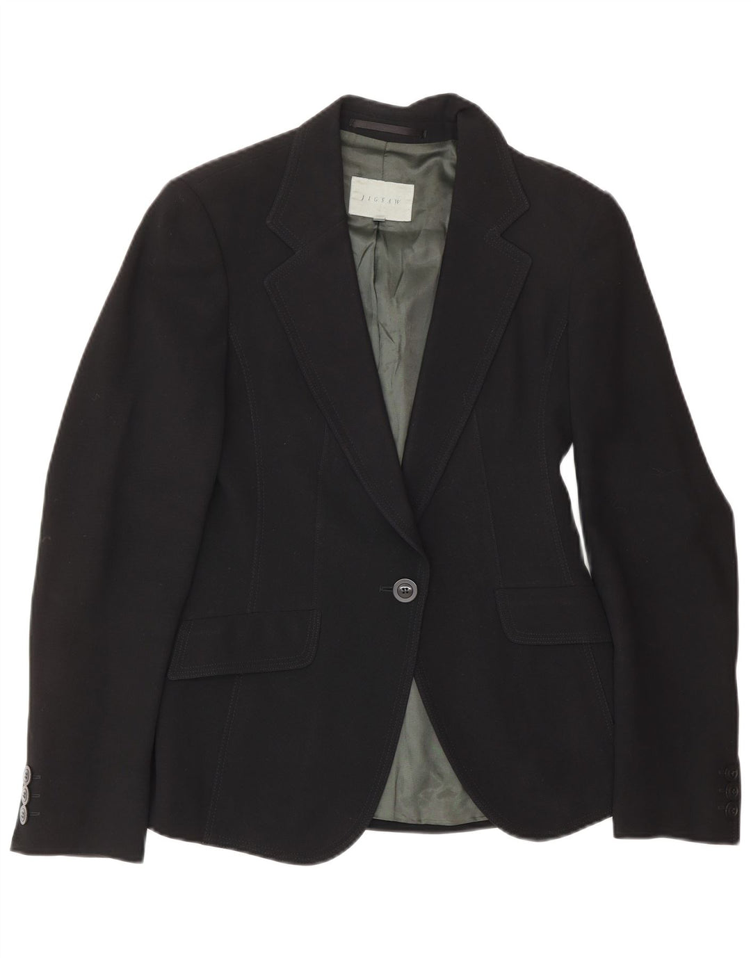 Jigsaw Dame 1 Knap Blazer Jacket UK 8 Small Black Uld Classic