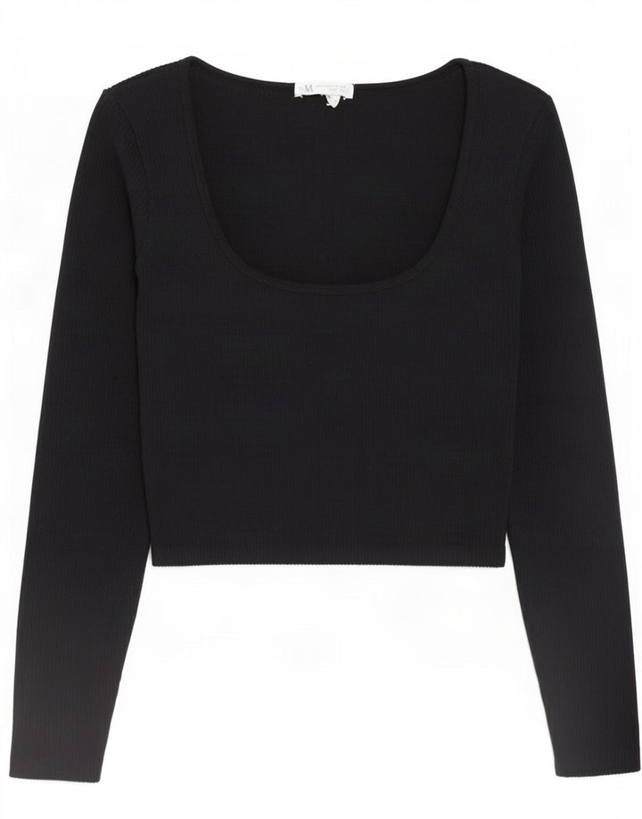 Zara Dame Crop Top Langærmet UK 12 Medium Sort