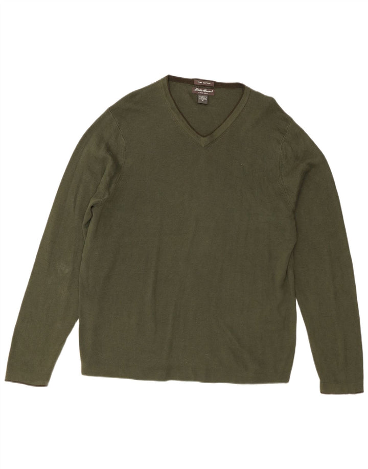 Eddie Bauer Herre V-hals sweater Medium Khaki Bomuld
