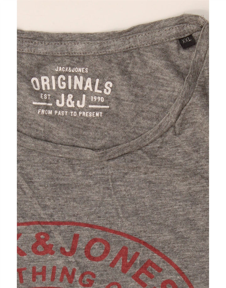 JACK & JONES Mens Graphic T-Shirt Top 2XL Grey Cotton Vintage Jack & Jones and Second-Hand Jack & Jones from Messina Hembry 