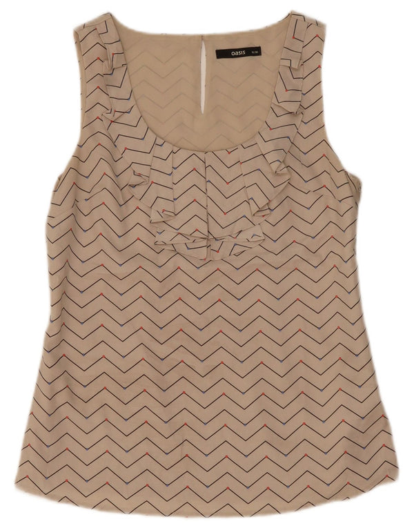 Oasis Dame ærmeløs bluse Top UK 10 Lille Beige Geometrisk
