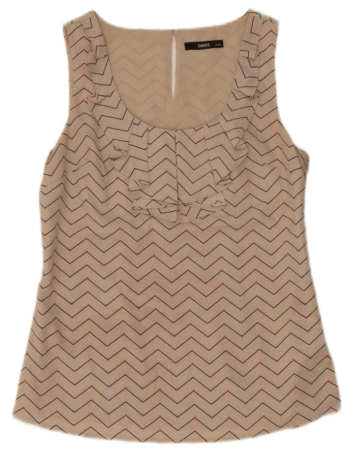 Oasis Dame ærmeløs bluse Top UK 10 Lille Beige Geometrisk