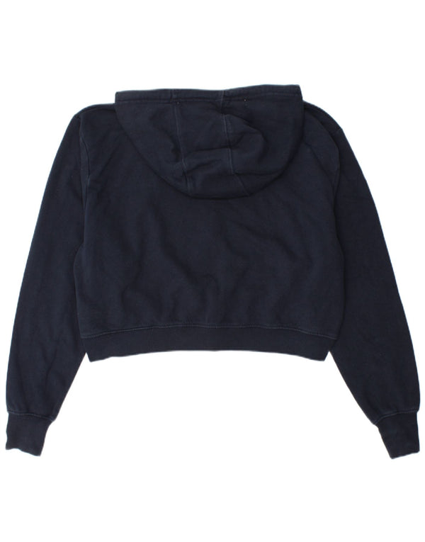 Ellesse Dame Crop Zip Hoodie Sweater UK 14 Large Navy Blue Striped