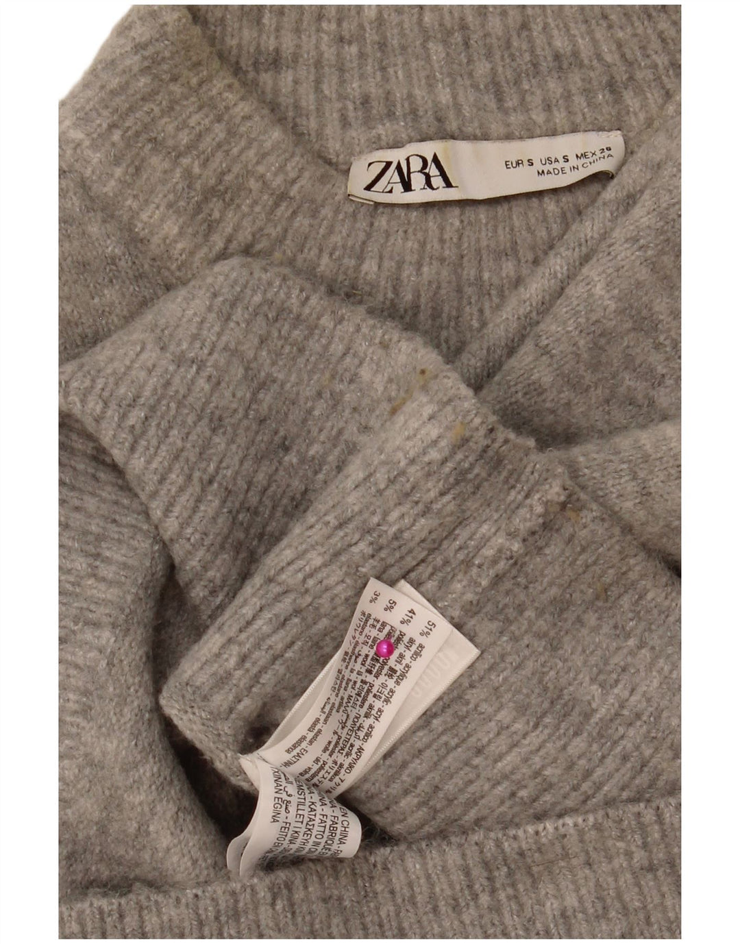 Zara Womens Crop Turtle Neck Jumper Sweater UK 10 Small Grey Flecked