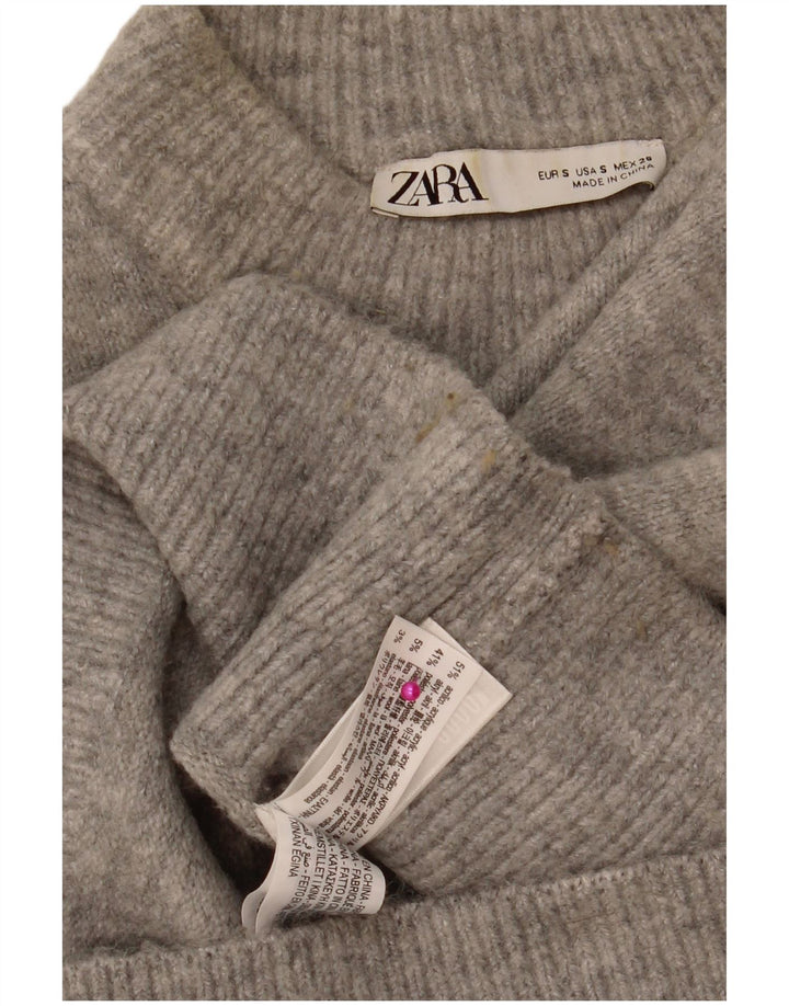 Zara Womens Crop Turtle Neck Jumper Sweater UK 10 Small Grey Flecked