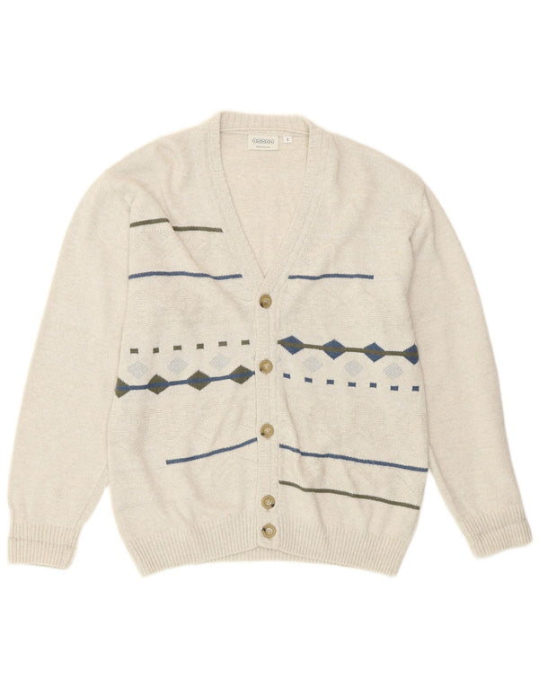 Canda Mens Cardigan Sweater Small Off White Geometric Cotton