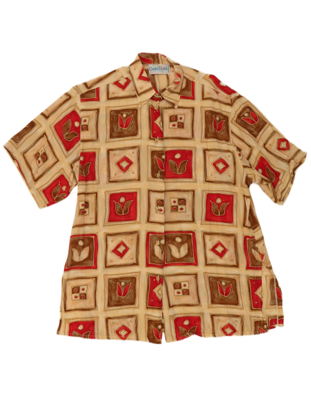 Gabrielle Kortærmet skjortebluse til kvinder UK 16 Stor Beige Patchwork Silke