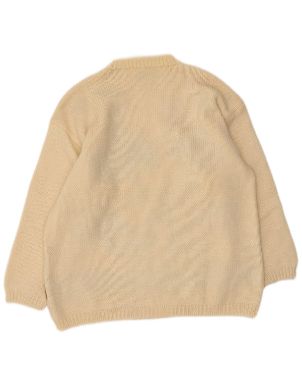 Vintage dame sweater med rund hals DK 16 Large Off White Blomsteruld