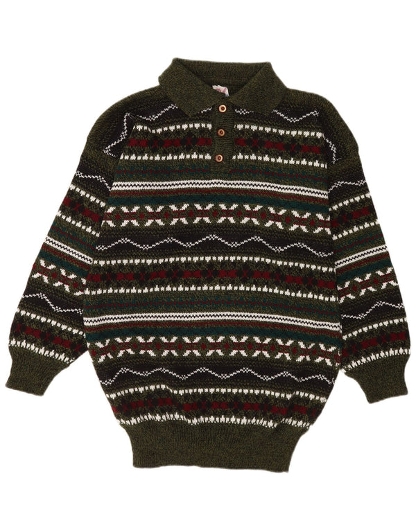 Vintage Herre Polo Neck Jumper Sweater Medium Flerfarvet Geometrisk