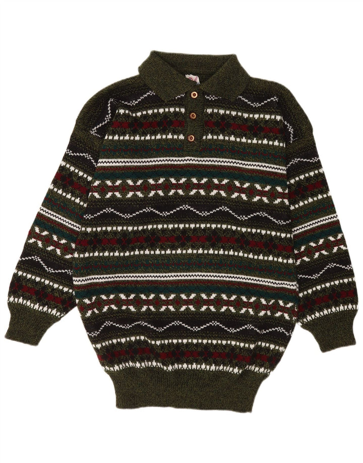 Vintage Herre Polo Neck Jumper Sweater Medium Flerfarvet Geometrisk
