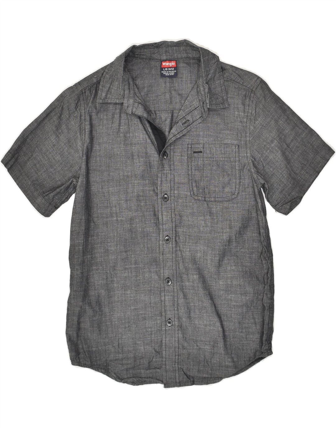 WRANGLER Boys Short Sleeve Shirt 10-11 Years Large  Grey Cotton | Vintage Wrangler | Thrift | Second-Hand Wrangler | Used Clothing | Messina Hembry 