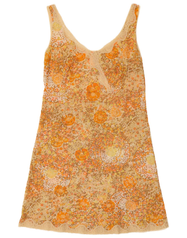 Vintage Dame Slip Dress UK 12 Medium Orange Floral