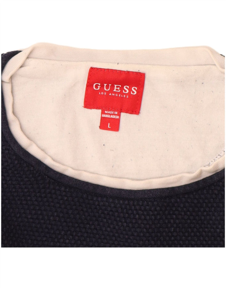Guess Herre rund hals sweater stor marineblå bomuld