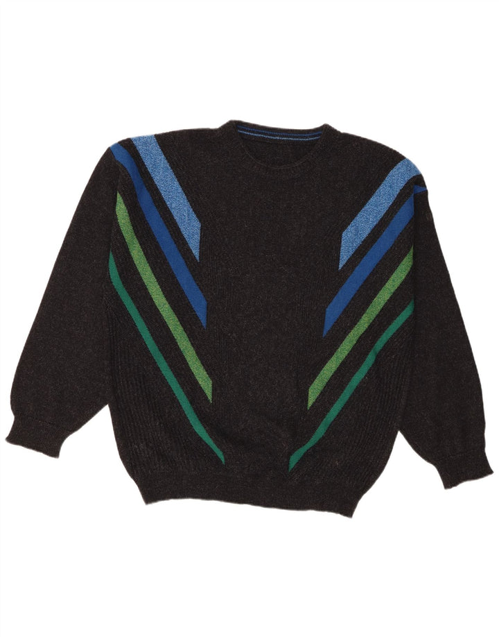 Bueckle Herre Crew Neck Jumper Sweater IT 50 Medium Grå Stribet Merinould