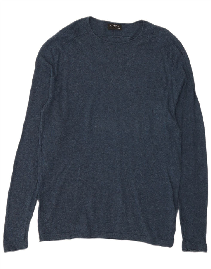 Zara Herre Boat Neck Jumper Sweater Stor Marineblå Bomuld