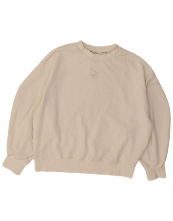 Puma Dame Oversized Sweatshirt Jumper UK 10 Small White Bomuld