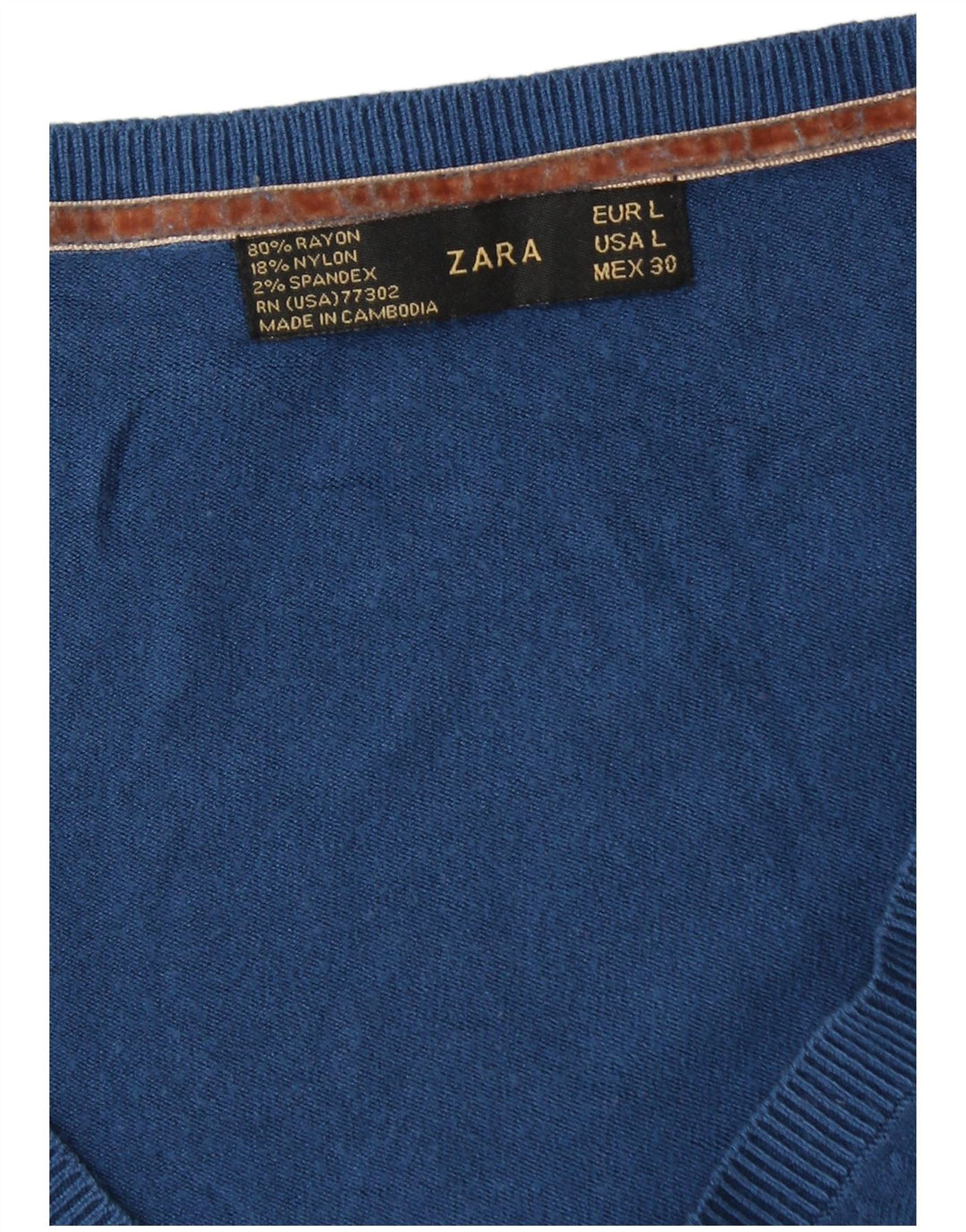Zara Dame V-hals Jumper Sweater UK 16 Large Blue Rayon