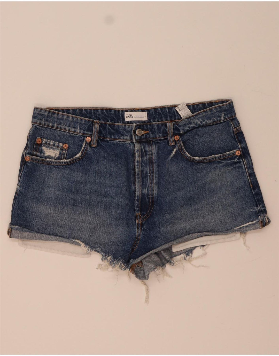 Zara Dame Denim Shorts EU 44 XL W34 Blå Bomuld