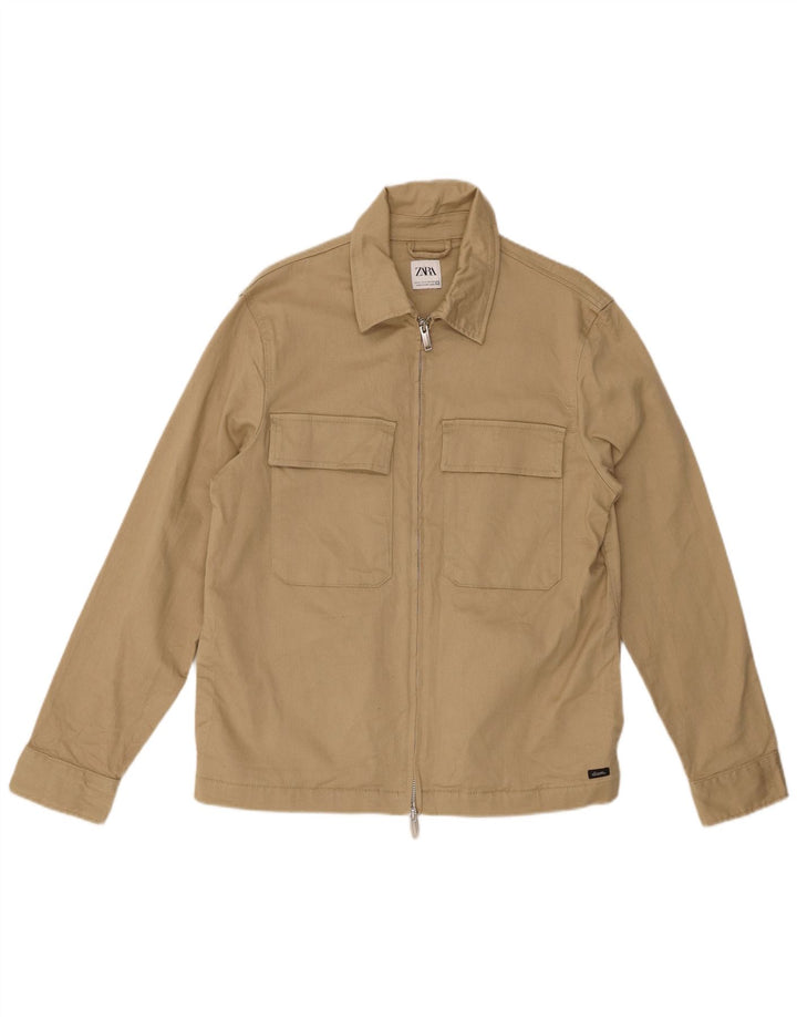 ZARA Bomberjakke til mænd UK 38 Medium Beige Bomuld