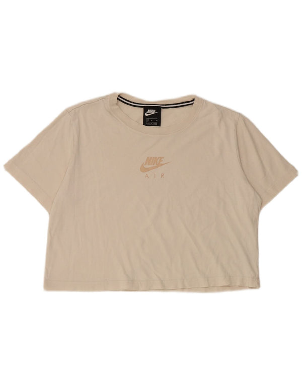 Nike Dame Crop Grafisk T-Shirt Top UK 14 Medium Beige Bomuld