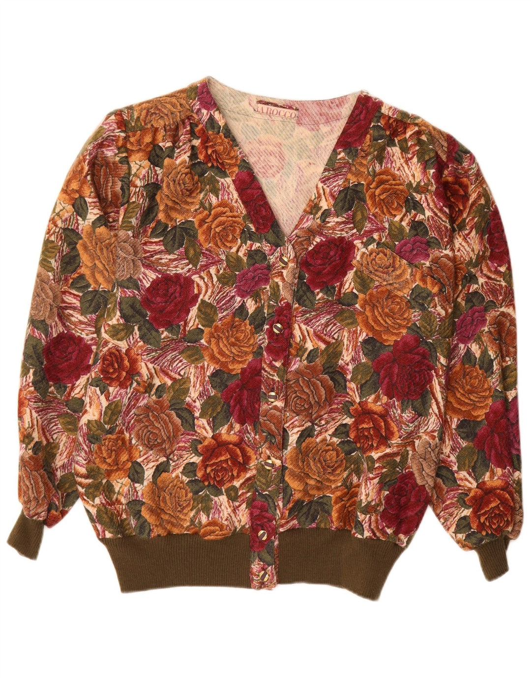 Vintage Dame Cardigan Sweater UK 14 Large Multicolored Floral