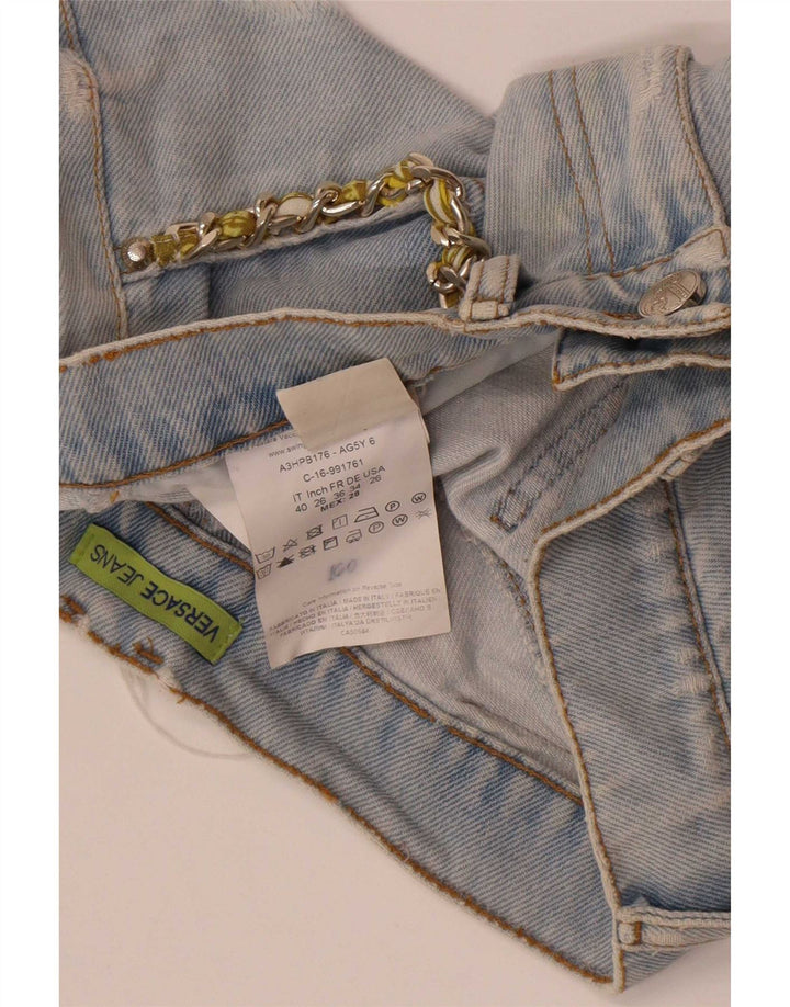 Versace Womens Distressed Denim Shorts W28 Medium Blue Bomuld