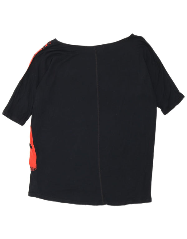 Desigual Dame Loose Fit Grafisk Top 3/4 ærmer UK 14 Medium Sort Bomuld