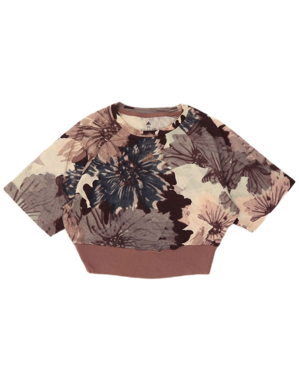Adidas Dame Loose Fit Crop T-Shirt Top UK 4/6 XS Flerfarvet Floral
