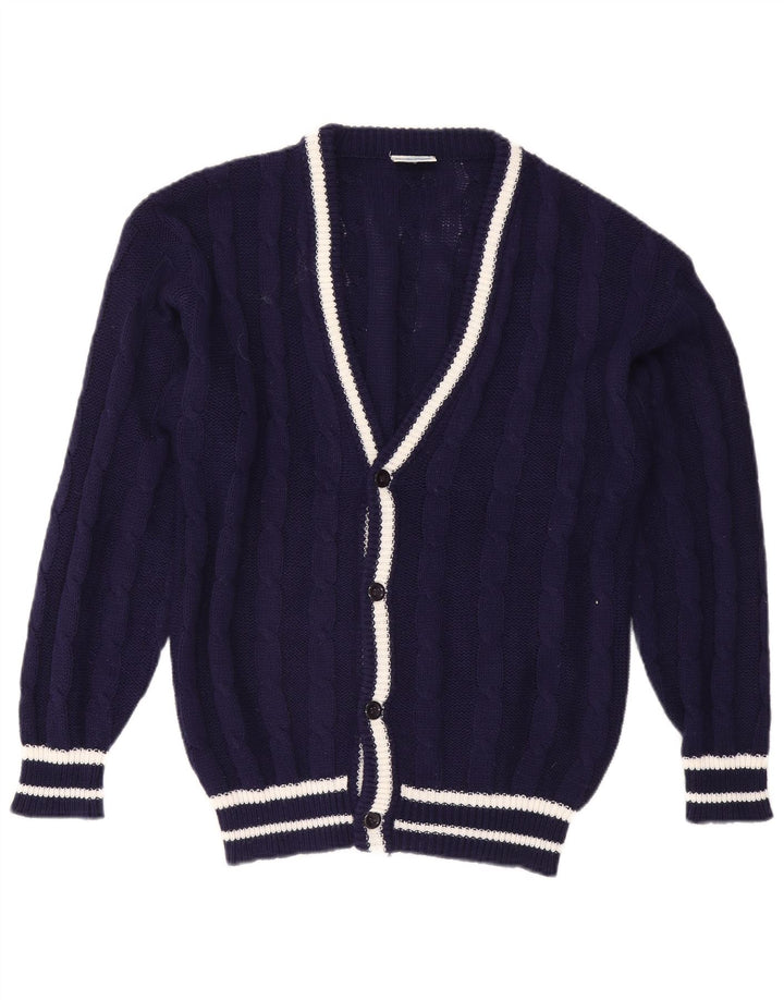 Vintage cardigan sweater til mænd IT 48/50 Mellem marineblå stribet polyester