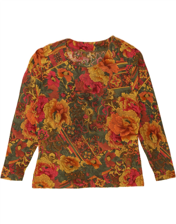 VINTAGE Dame Top Langærmet UK 12 Medium Flerfarvet