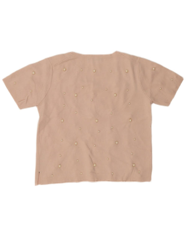 Zara Womens Crop T-Shirt Top UK 18 XL Pink Viscose