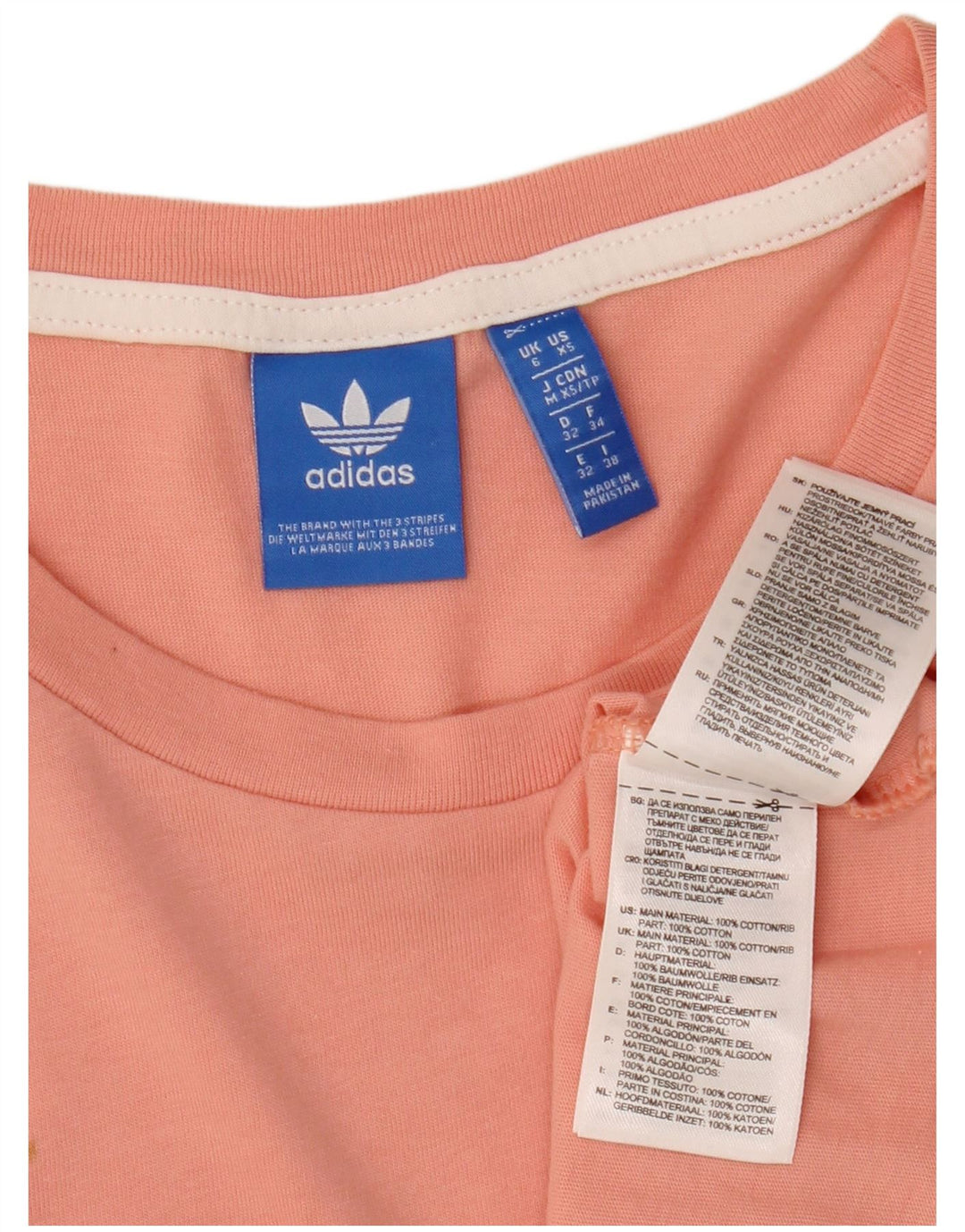 ADIDAS Dame Oversized Crop T-Shirt Top UK 6 XS Pink Bomuld