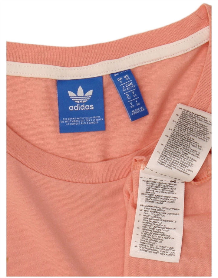 ADIDAS Dame Oversized Crop T-Shirt Top UK 6 XS Pink Bomuld