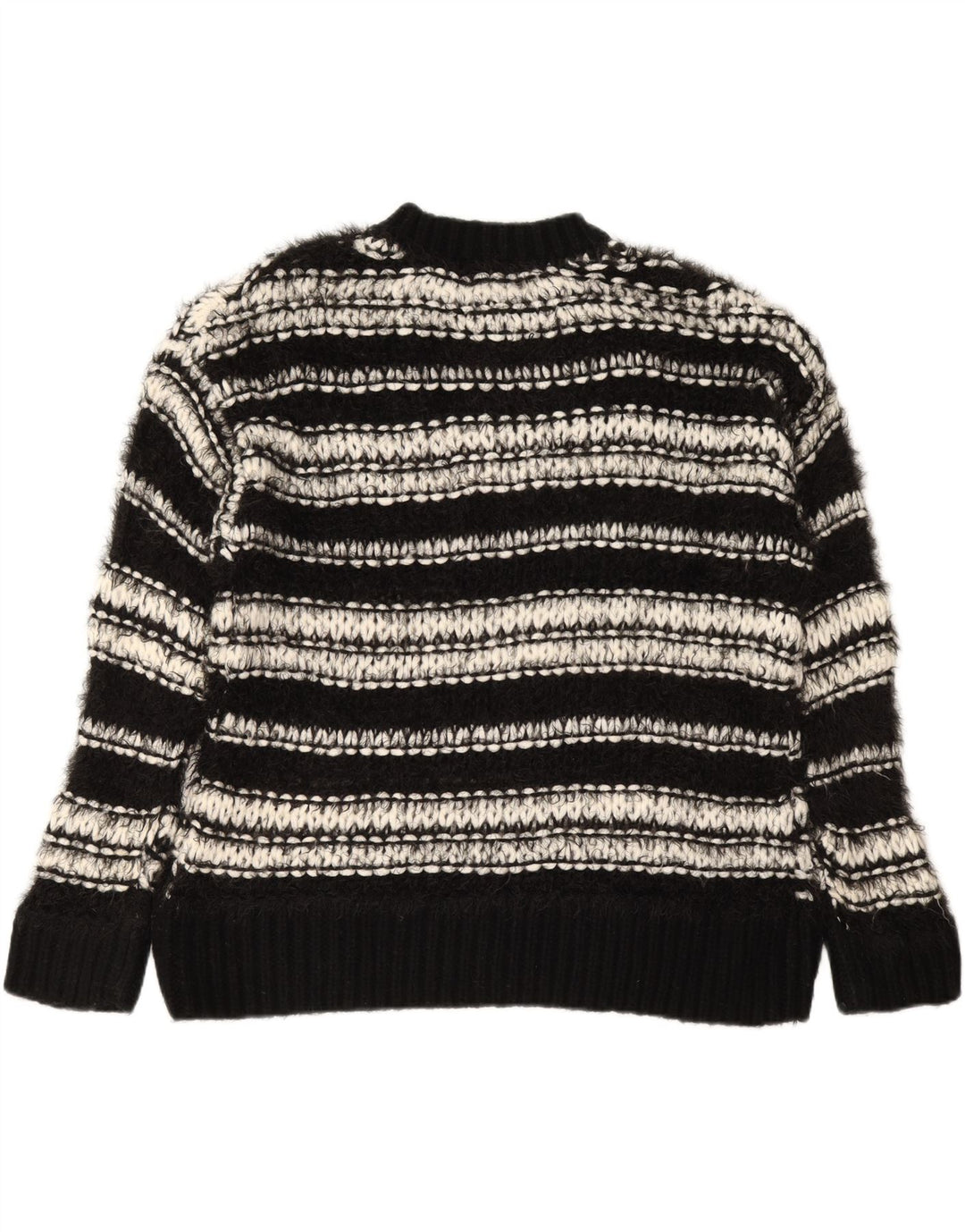 TOPSHOP Womens Crew Neck Jumper Sweater UK 14 Medium Black Striped Vintage Topshop and Second-Hand Topshop from Messina Hembry 