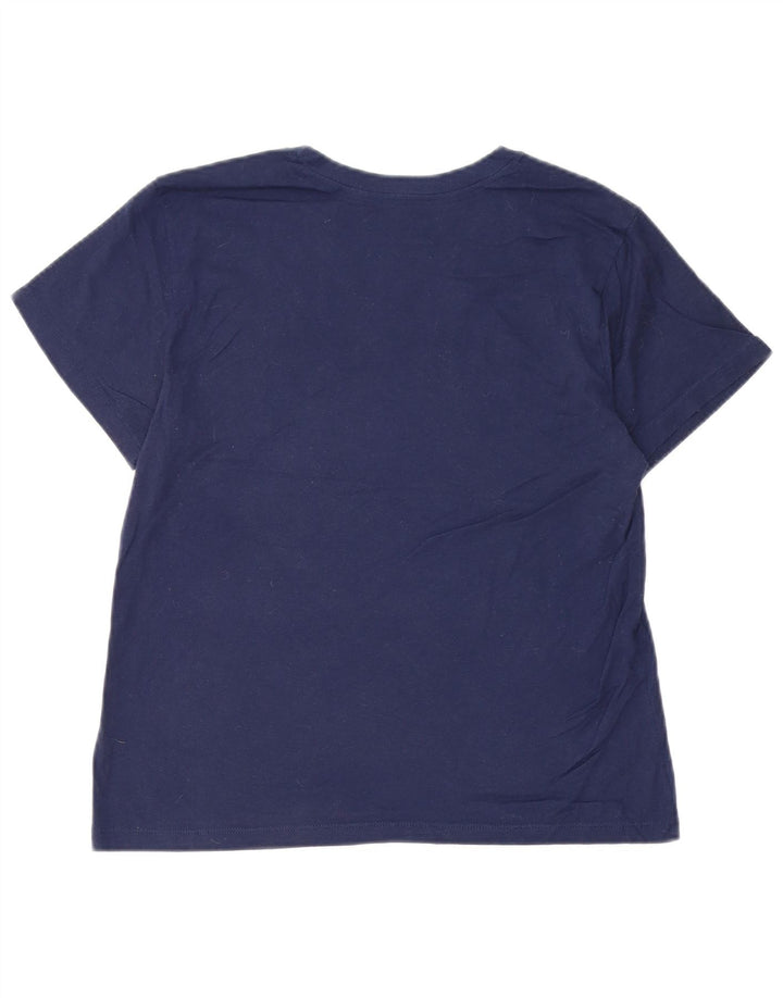 CHAMPION Dame grafisk T-shirt Top UK 12 Medium Navy Blue