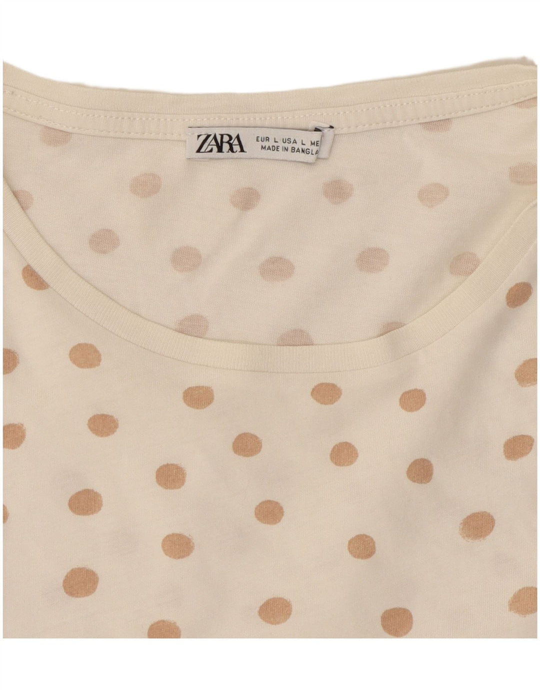 ZARA T-shirt top til kvinder UK 16 Large White Polka Dot