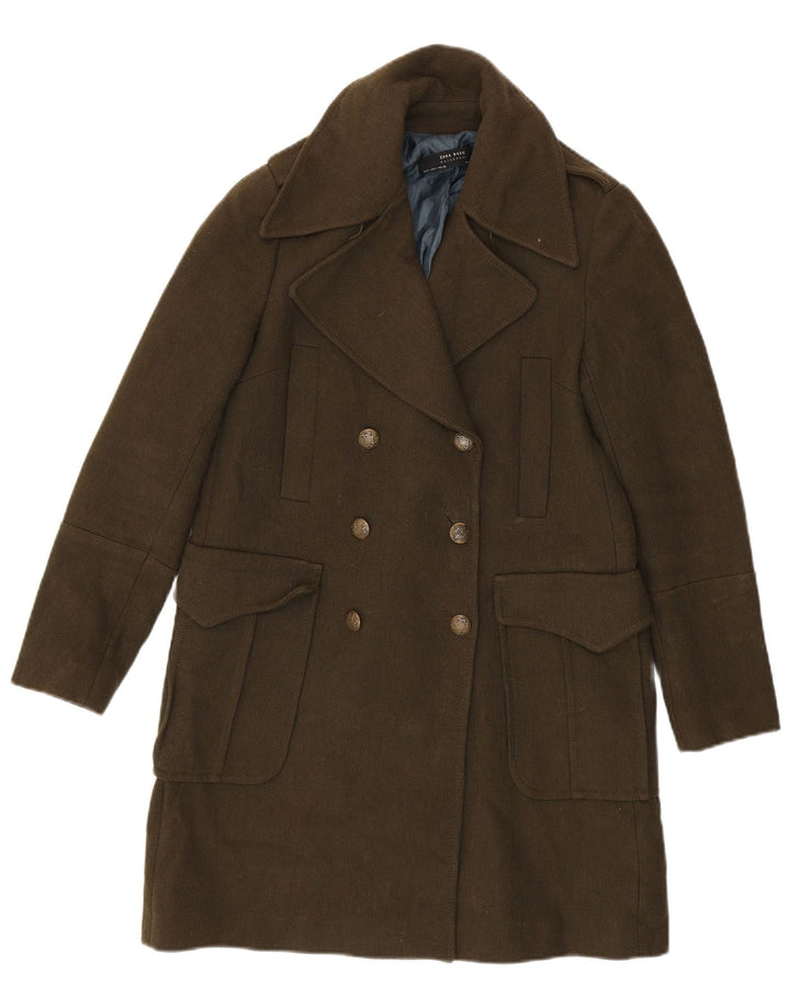Zara Dame Dobbeltradet Frakke UK 10 Small Khaki