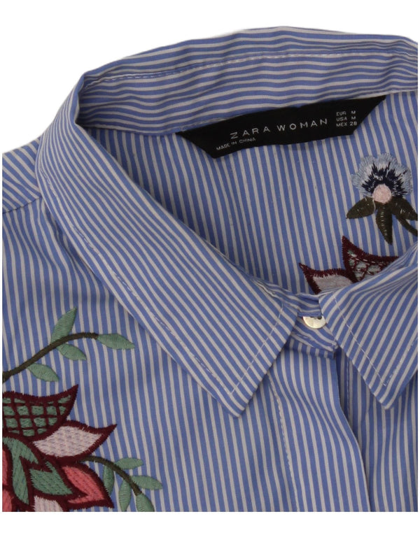 Zara skjorte med 3/4 ærmer til kvinder UK 12 Medium Blue Pinstripe