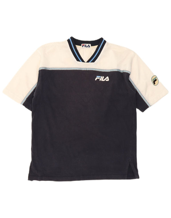 FILA Herre T-Shirt Top Small Navy Blue Colourblock Bomuld