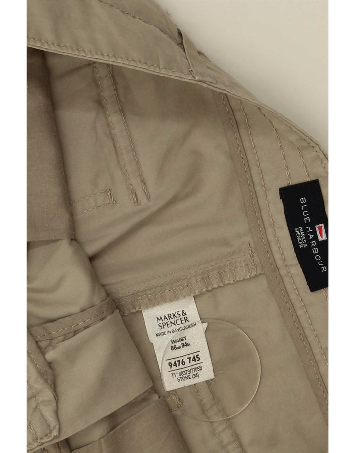 Marks & Spencer Herre Blue Harbor Bermuda Shorts W34 Stor Beige Bomuld
