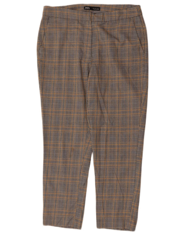 ZARA lige chinosbukser til kvinder Large W30 L26 Grå Houndstooth