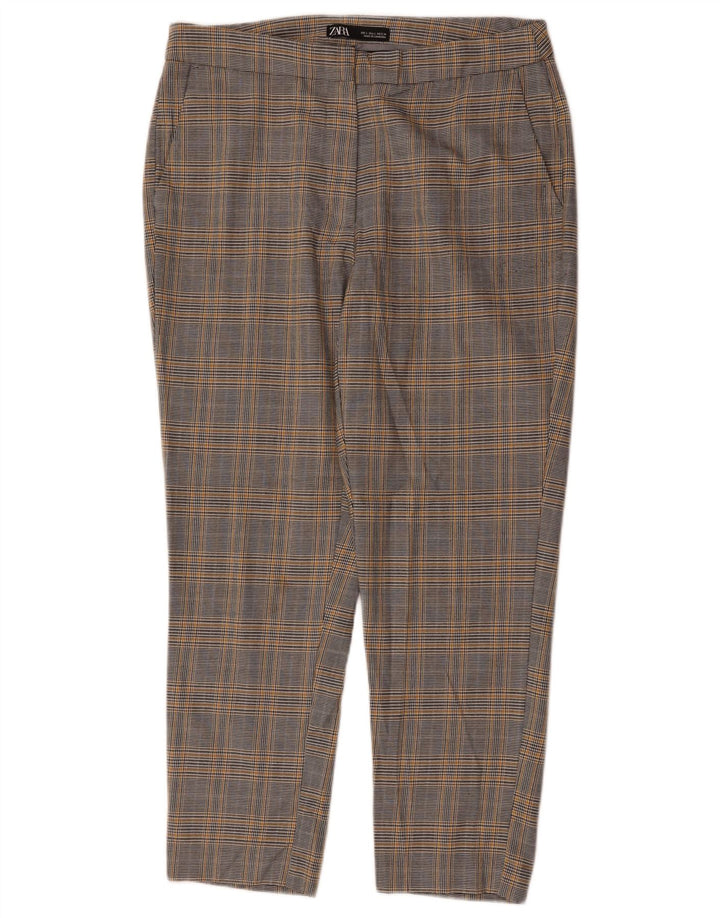 ZARA lige chinosbukser til kvinder Large W30 L26 Grå Houndstooth