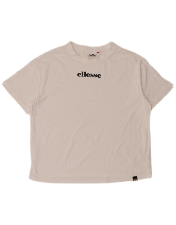 Ellesse Dame Oversized grafisk T-shirt Top UK 6 XS Hvid Bomuld