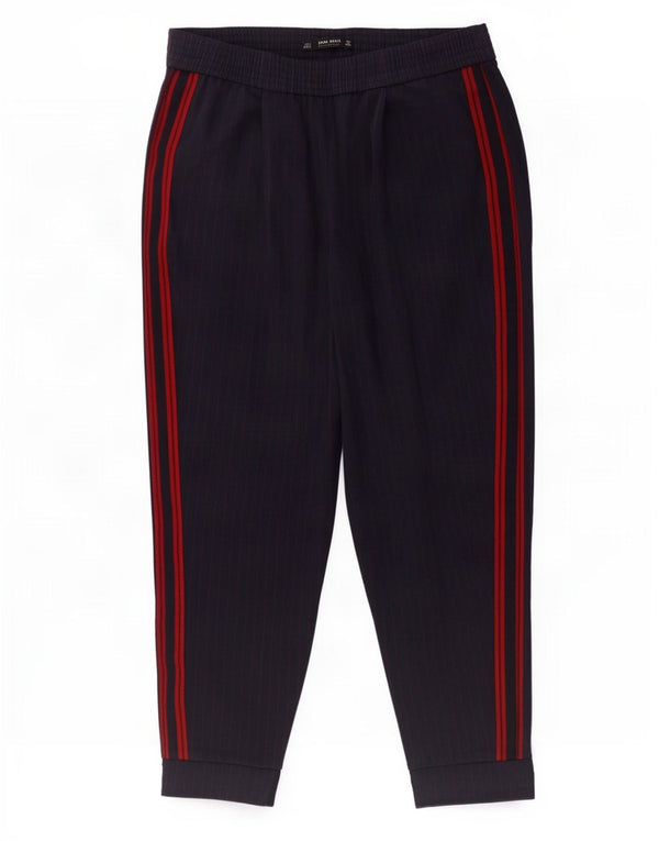 Zara Womens Joggers Cropped Trousers Small W26 L23 Navy Blue Striped