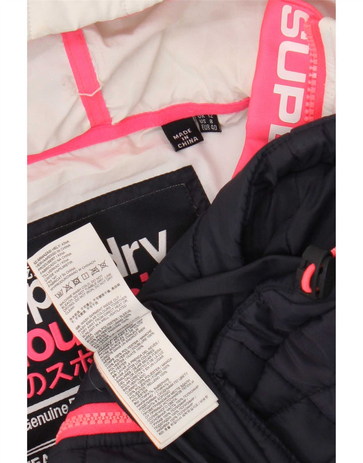Superdry Polstret hættejakke til kvinder UK 12 Medium Navy Blue Colourblock