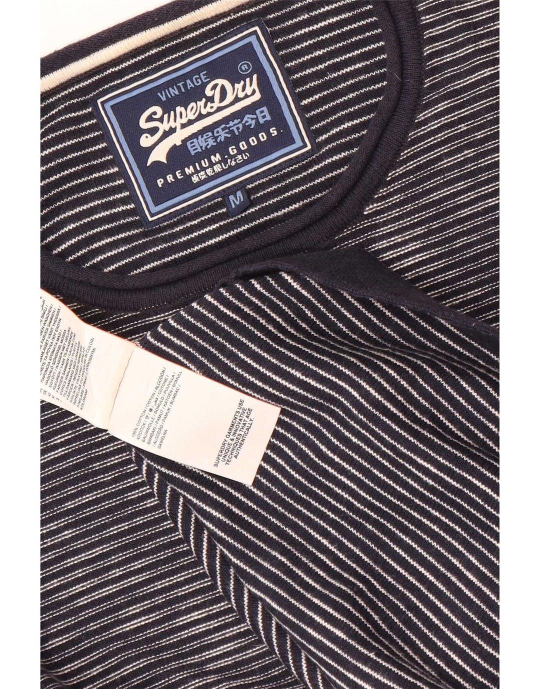 Superdry sweater med rund hals til mænd Medium marineblå nålestribet bomuld